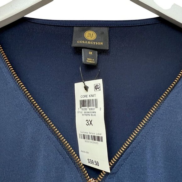 JM Collection Womens Top Plus Size 3X  Blue Ruched Stretch Tunic Zipper Neck NWT - Picture 4 of 9